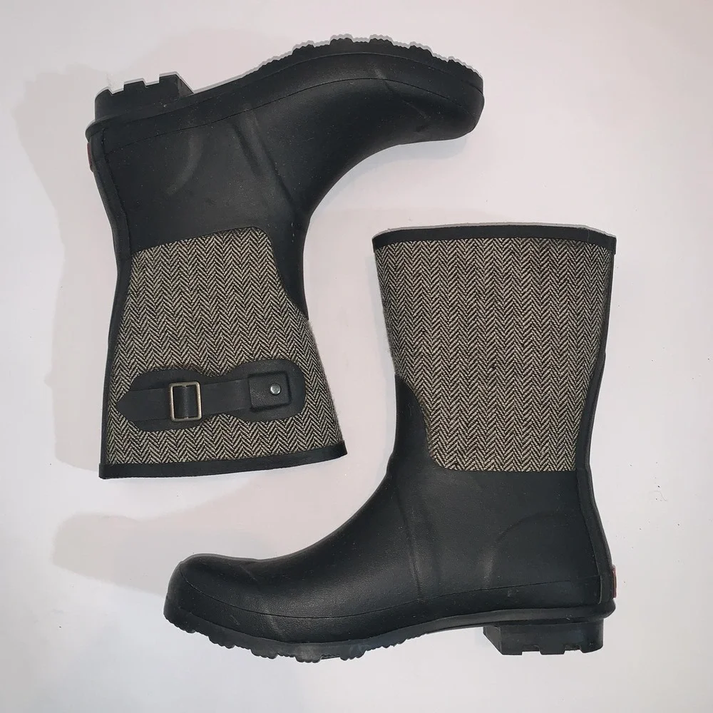 Chooka Rain Boots Womens 10 Black Herringbone Mid Rubber Waterproof EU 40.5